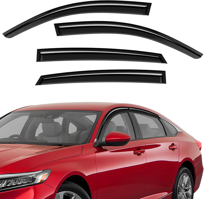 ISINLASSO Tape-On Rain Guards Compatible with Honda Accord 2018-2022 Black Extra Durable Shatterproof Side Window Deflectors, Vent Window Visors, Wind Deflectors - 4 PCS - Image 1